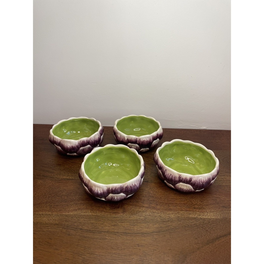 Set of 4 Pier 1 Hand Painted Ironstone Artichoke Shaped Small Serving Bowls